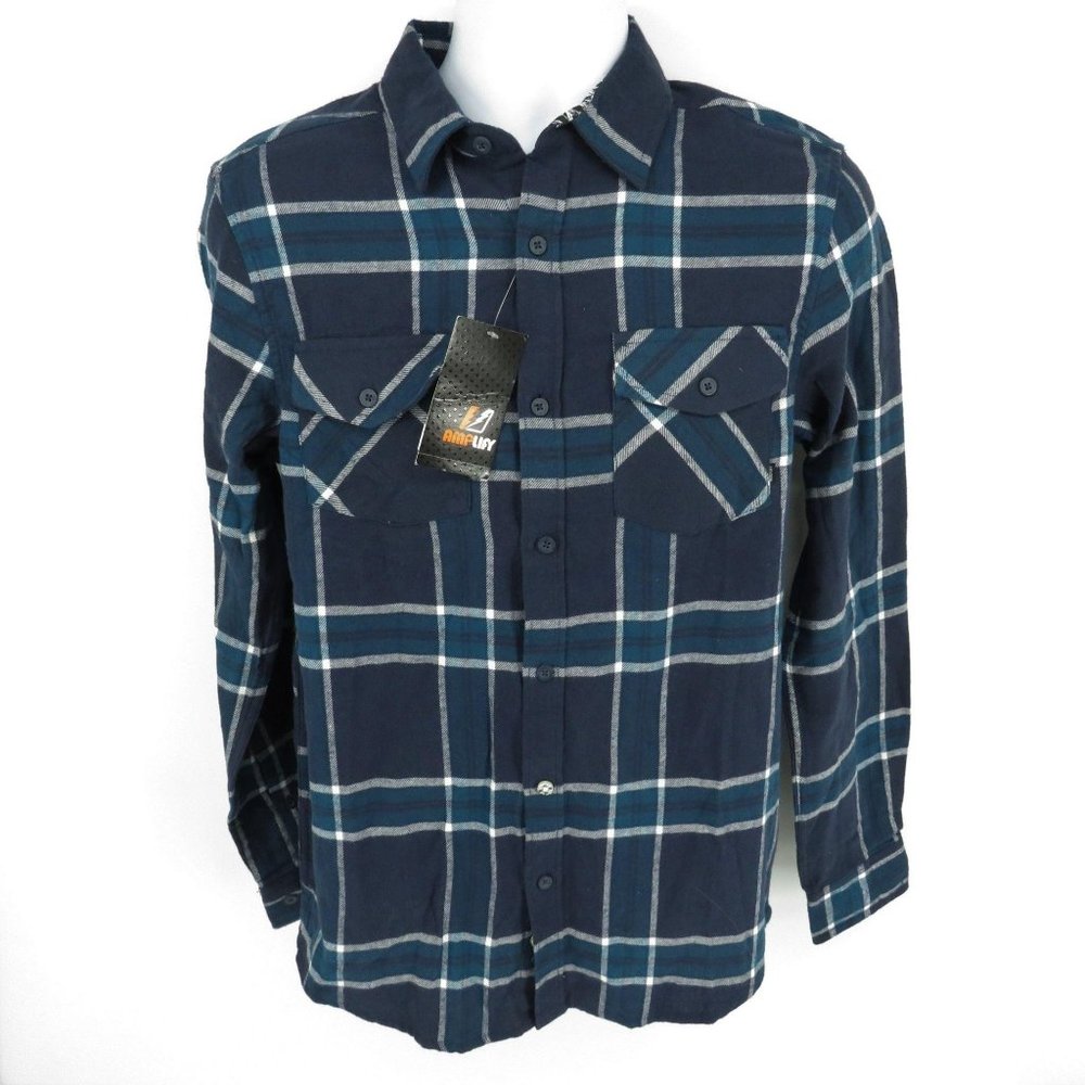 Amplify Men's Button Up Blue Plaid Shirt Small NWT $38